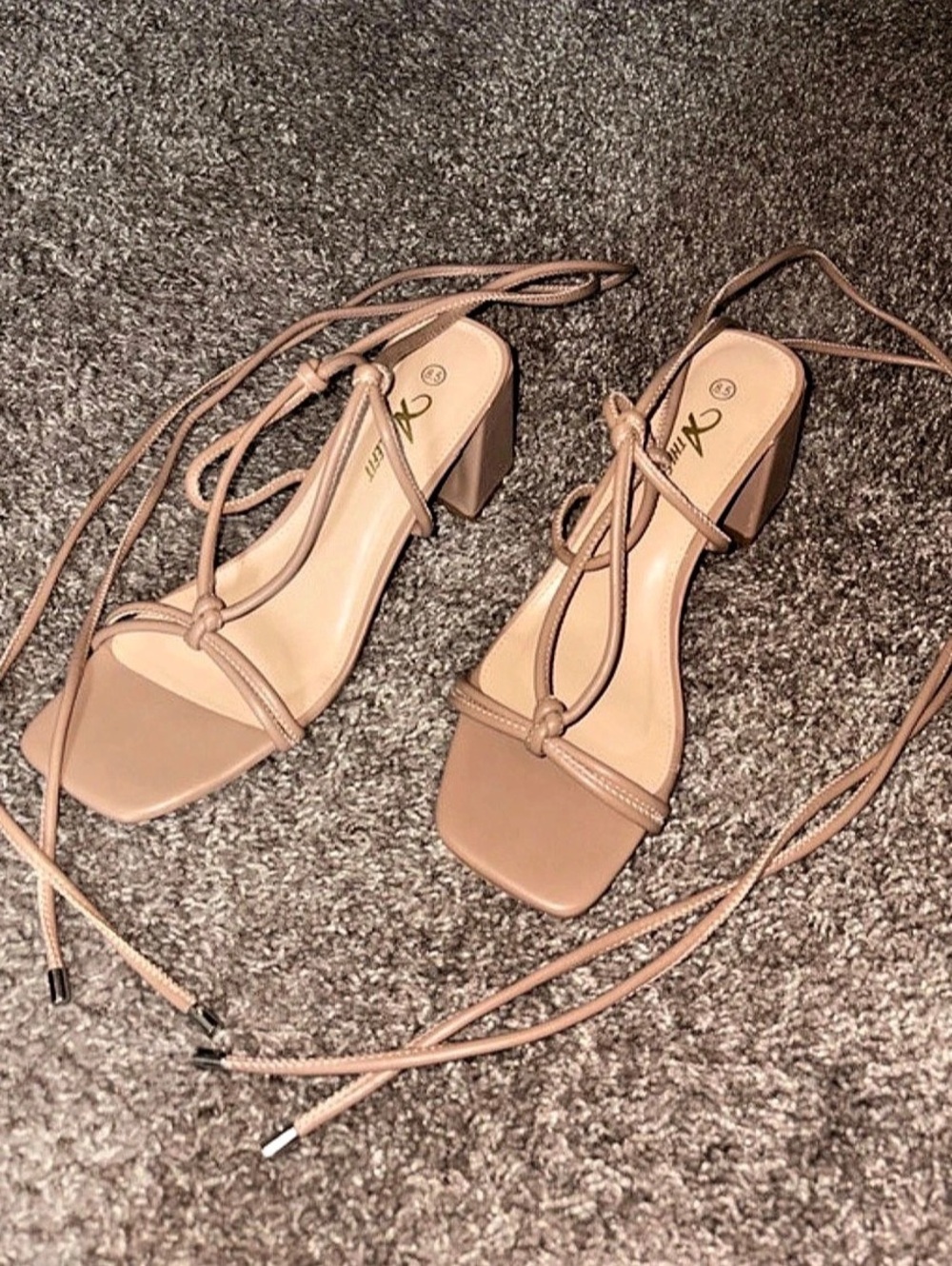 Strappy Block Heel Sandals in Pink nude